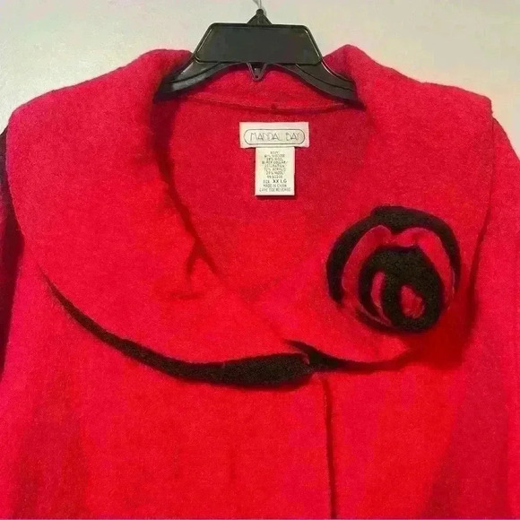 Vintage Mandal Bay wool blend Coat XXL pleated shawl collar pockets Flower Front - Picture 4 of 10